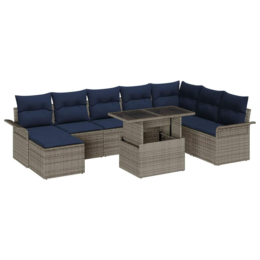 Tuin Sofa Set met kussen 9 pcs Grijs Poly Rattan