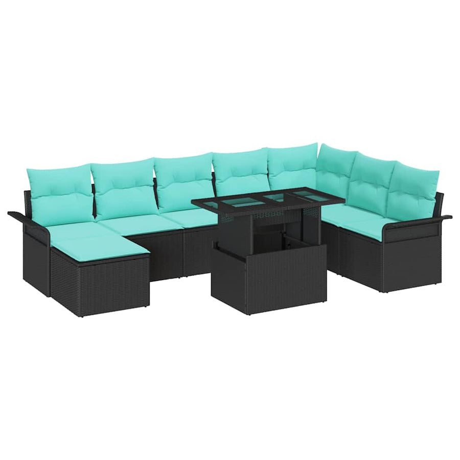 Tuin Sofa Set met kussen 9 pcs Zwart Poly Rattan