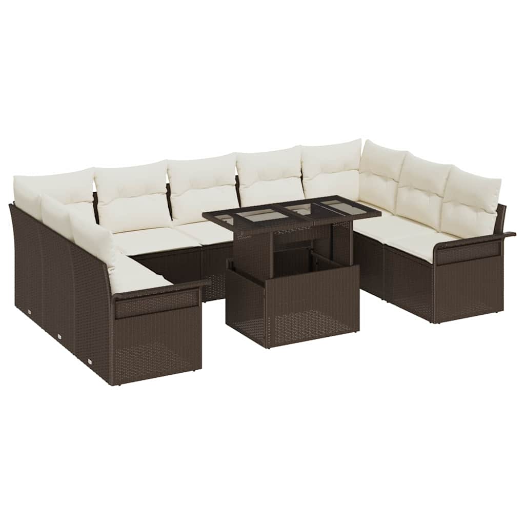 Tuin Sofa Set met kussen met kussen 10 pcs Bruin Poly Rattan