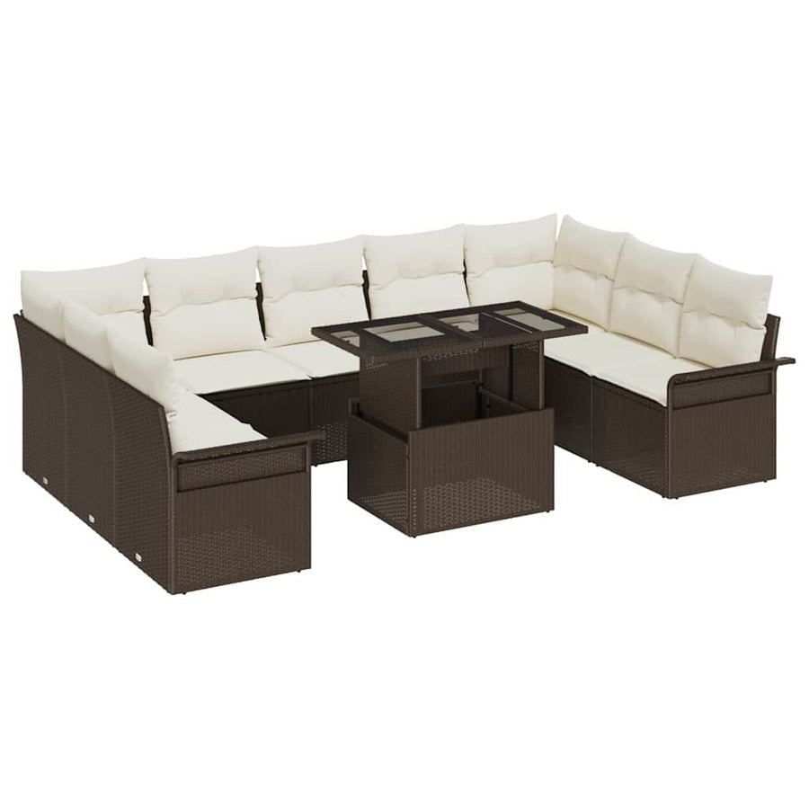 Tuin Sofa Set met kussen met kussen 10 pcs Bruin Poly Rattan