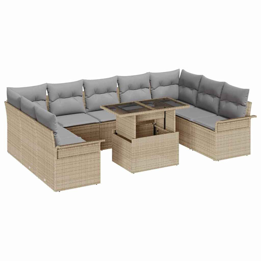 Tuin Sofa Set met kussen met kussen 10 pcs Beige Poly Rattan
