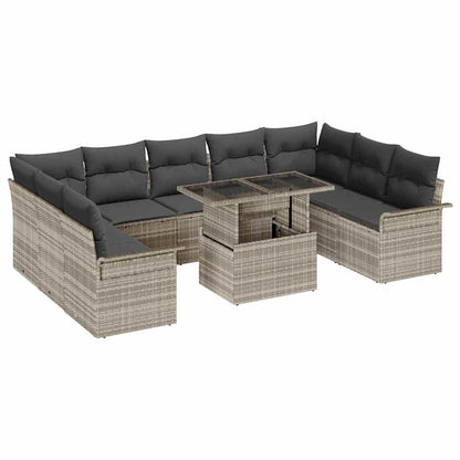Tuin Sofa Set met kussen 10 pcs Lichtgrijs Poly Rattan