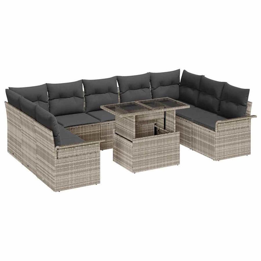 Tuin Sofa Set met kussen 10 pcs Lichtgrijs Poly Rattan