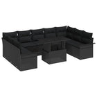 Garden Sofa Set with Cushions 10 pcs Black Poly Rattan