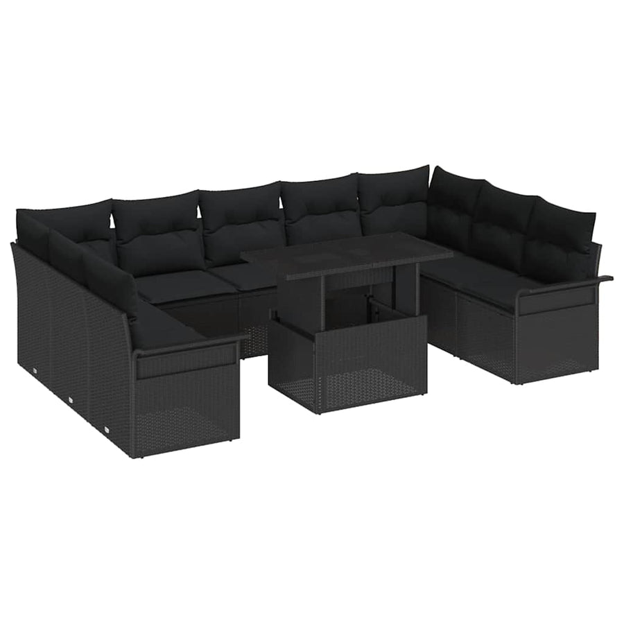 Tuin Sofa Set met kussen met kussen 10 pcs Zwart Poly Rattan