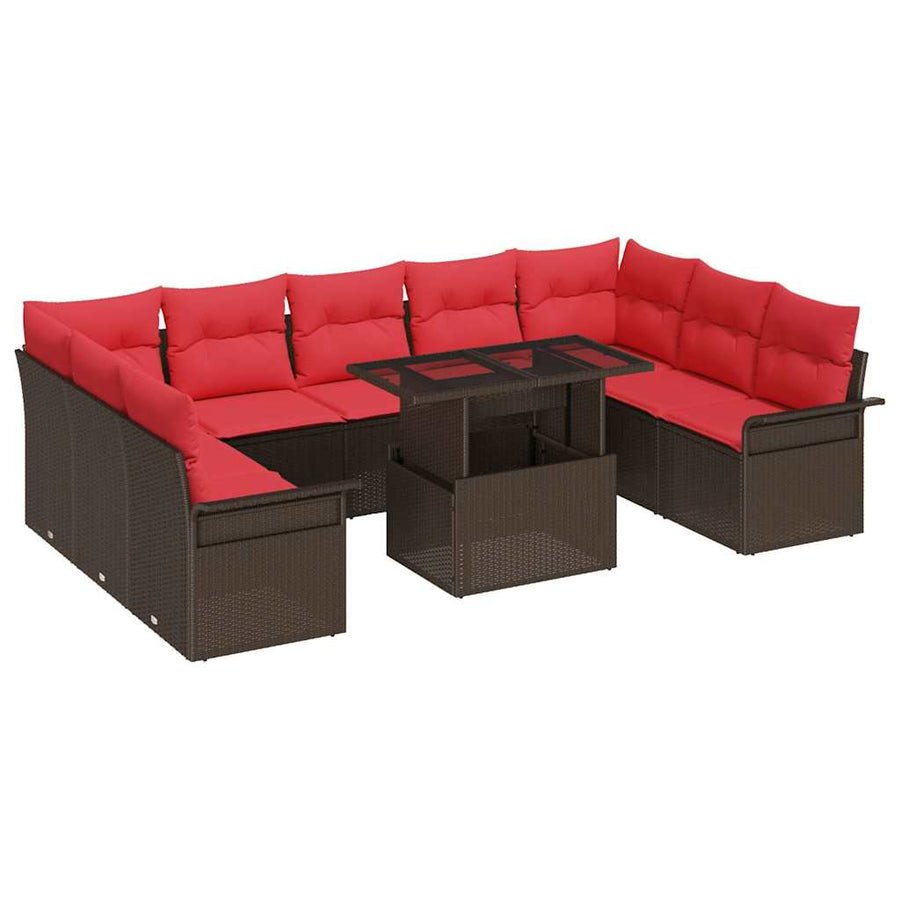 Tuin Sofa Set met kussen met kussen 10 pcs Bruin Poly Rattan