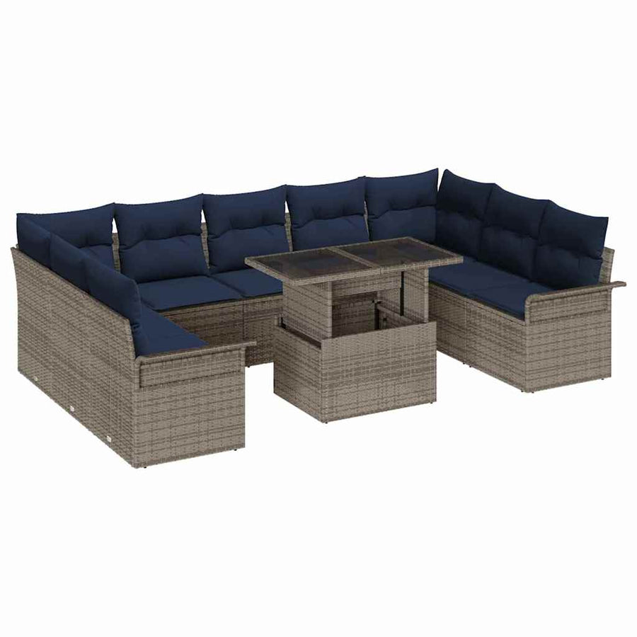 Tuin Sofa Set met kussen met kussen 10 pcs Grijs Poly Rattan