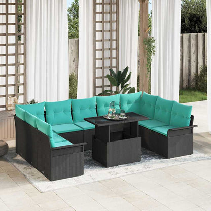 Tuin Sofa Set met kussen met kussen 10 pcs Zwart Poly Rattan