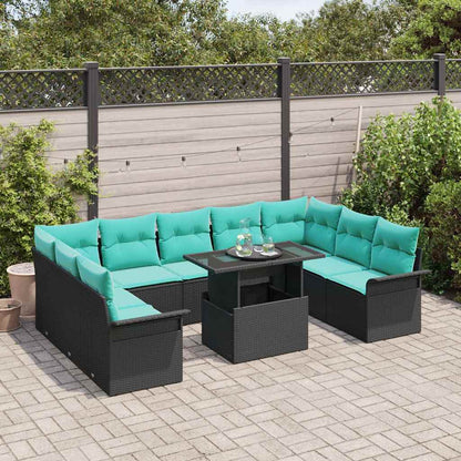 Tuin Sofa Set met kussen met kussen 10 pcs Zwart Poly Rattan