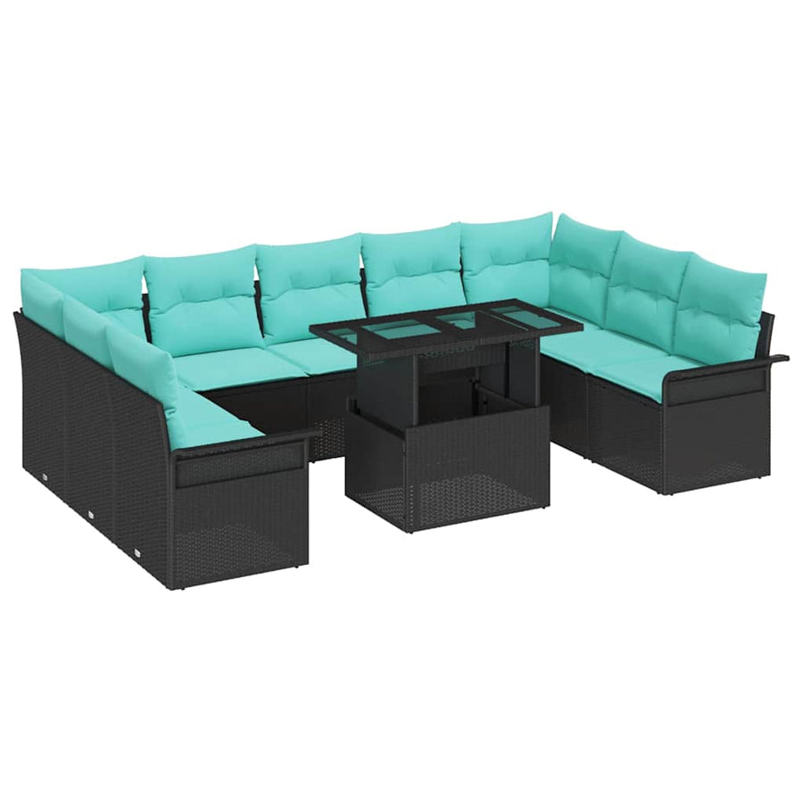 Tuin Sofa Set met kussen met kussen 10 pcs Zwart Poly Rattan