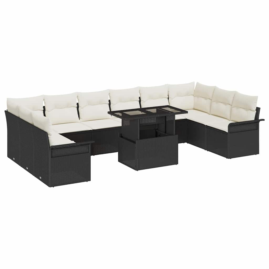 Tuin Sofa Set met kussen met kussen 11 pcs Zwart Poly Rattan