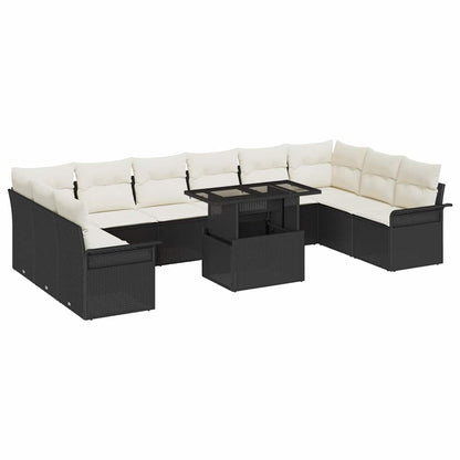 Tuin Sofa Set met kussen met kussen 11 pcs Zwart Poly Rattan