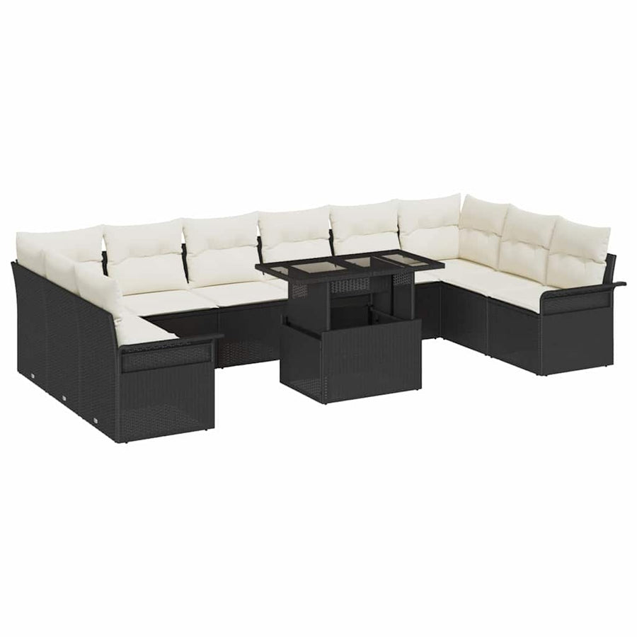 Tuin Sofa Set met kussen met kussen 11 pcs Zwart Poly Rattan