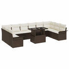Garden Sofa Set with Cushions 11 pcs Brown Poly Rattan