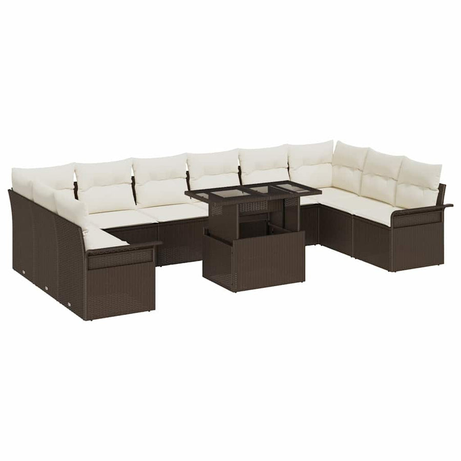 Tuin Sofa Set met kussen met kussen 11 pcs Bruin Poly Rattan
