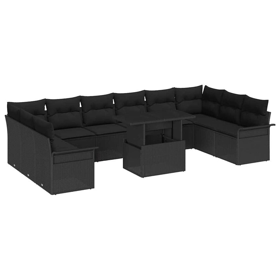 Tuin Sofa Set met kussen met kussen 11 pcs Zwart Poly Rattan
