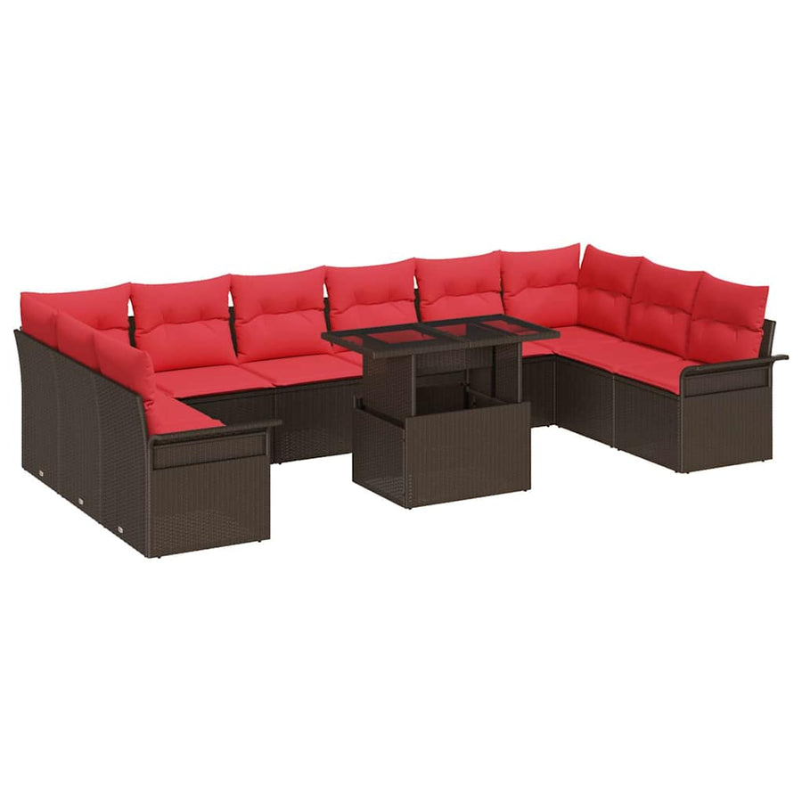 Tuin Sofa Set met kussen met kussen 11 pcs Bruin Poly Rattan