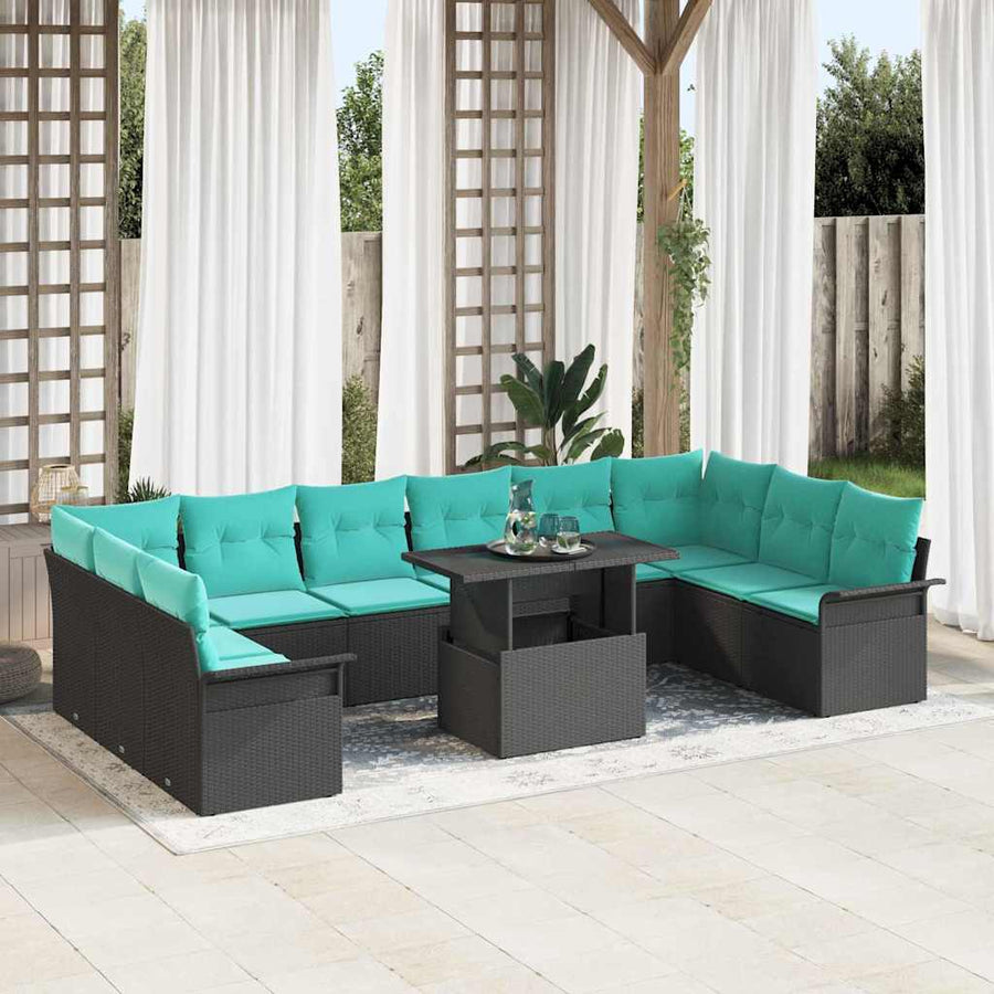 Tuin Sofa Set met kussen met kussen 11 pcs Zwart Poly Rattan