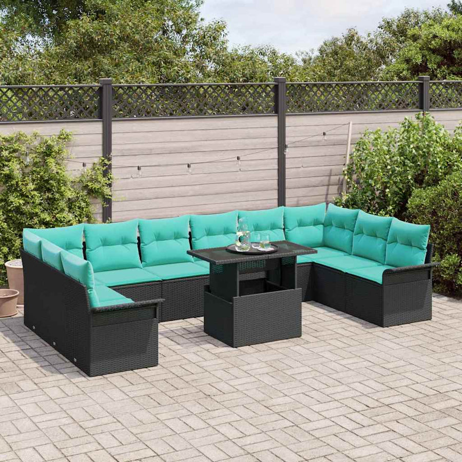 Tuin Sofa Set met kussen met kussen 11 pcs Zwart Poly Rattan