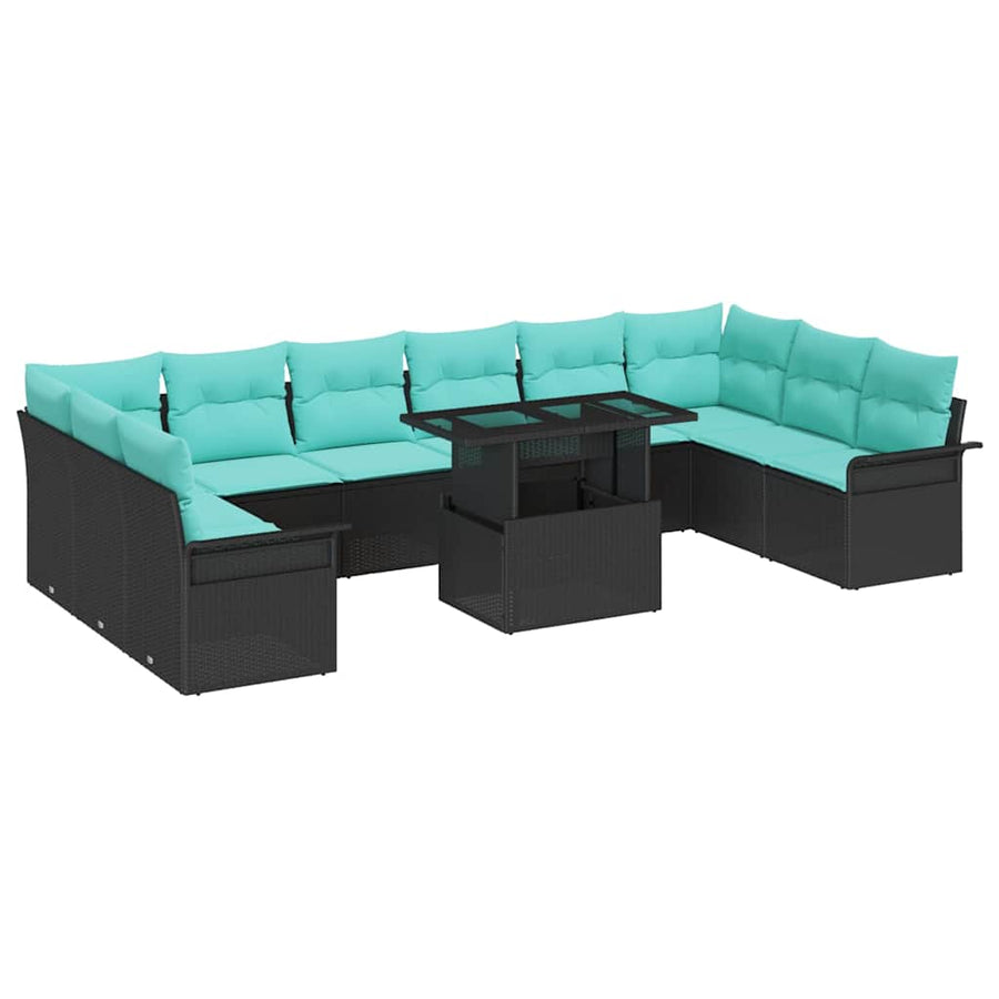 Tuin Sofa Set met kussen met kussen 11 pcs Zwart Poly Rattan