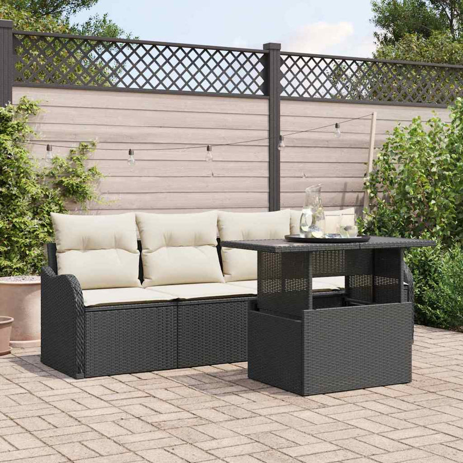 Tuin Sofa Set met kussen met opslag 5 pcs Zwart Poly Rattan
