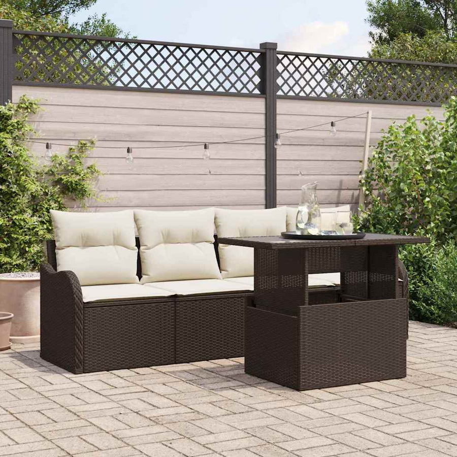 Tuin Sofa Set met kussen met kussen 5 pcs Bruin Poly Rattan