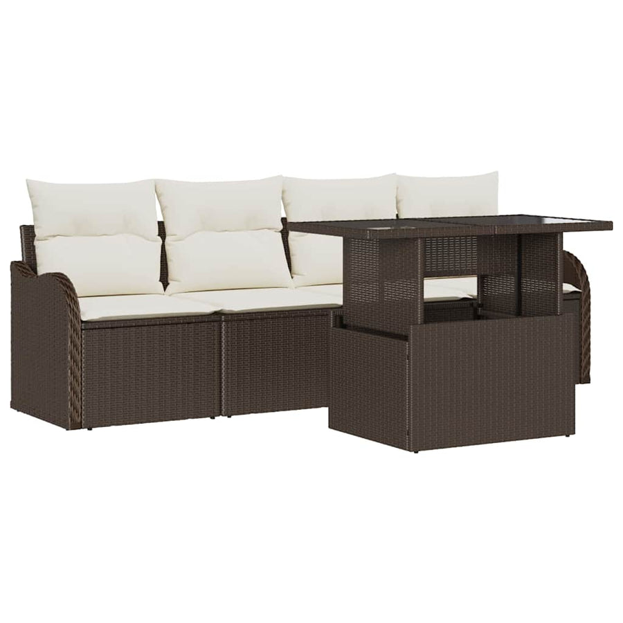 Tuin Sofa Set met kussen met kussen 5 pcs Bruin Poly Rattan