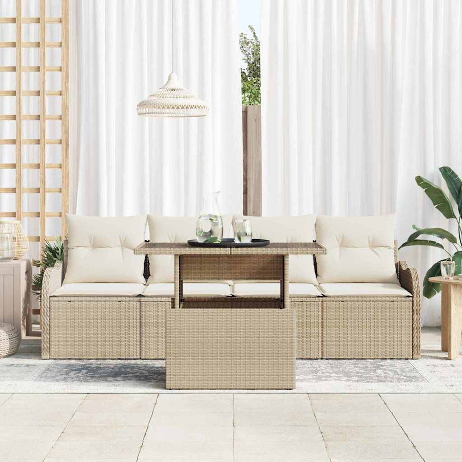 Tuin Sofa Set met kussen met kussen 5 pcs Beige Poly Rattan