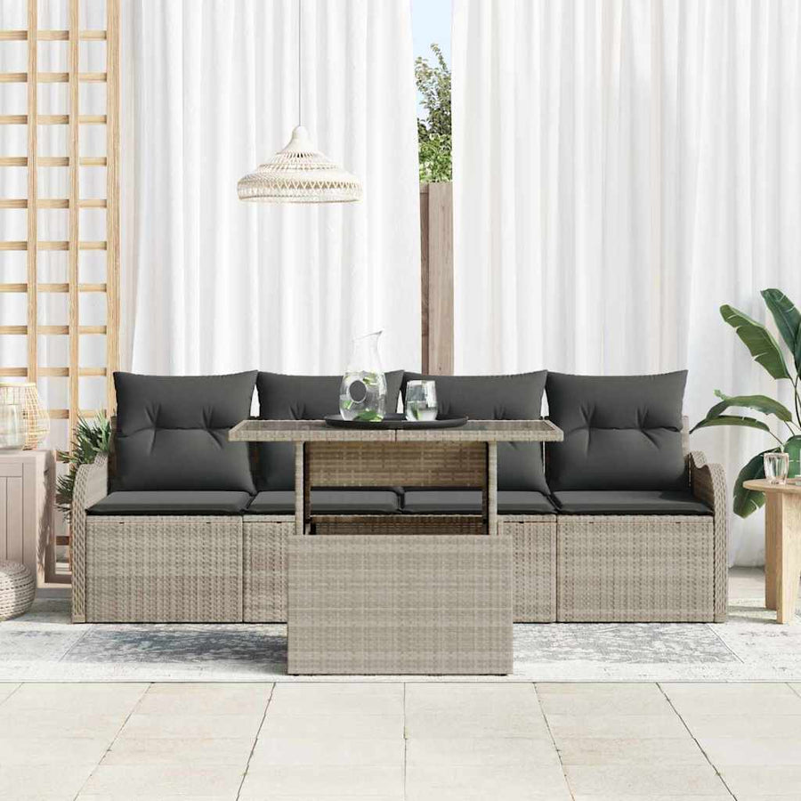 Tuin Sofa Set met kussen 5 pcs Lichtgrijs Poly Rattan