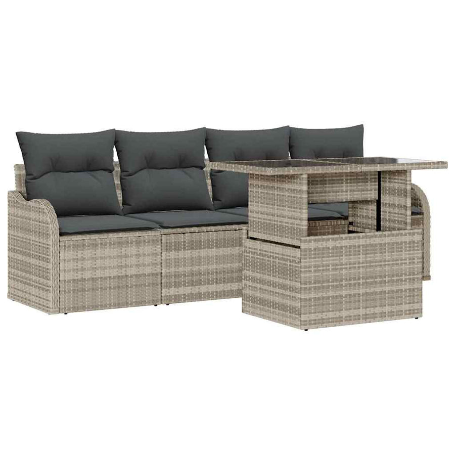 Tuin Sofa Set met kussen 5 pcs Lichtgrijs Poly Rattan