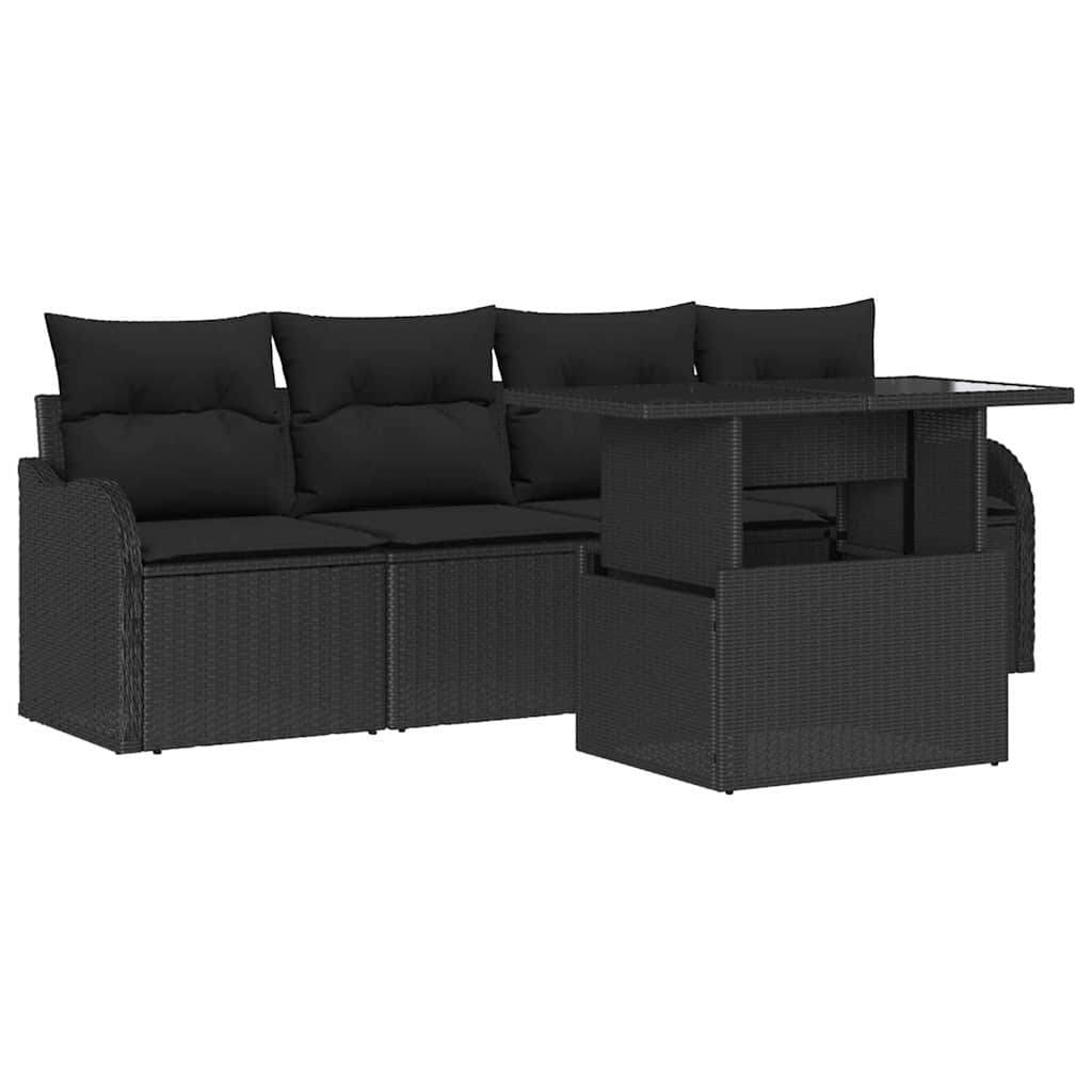 Tuin Sofa Set met kussen met kussen 5 pcs Zwart Poly Rattan