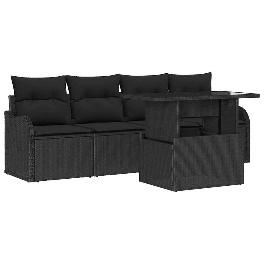 Tuin Sofa Set met kussen met kussen 5 pcs Zwart Poly Rattan