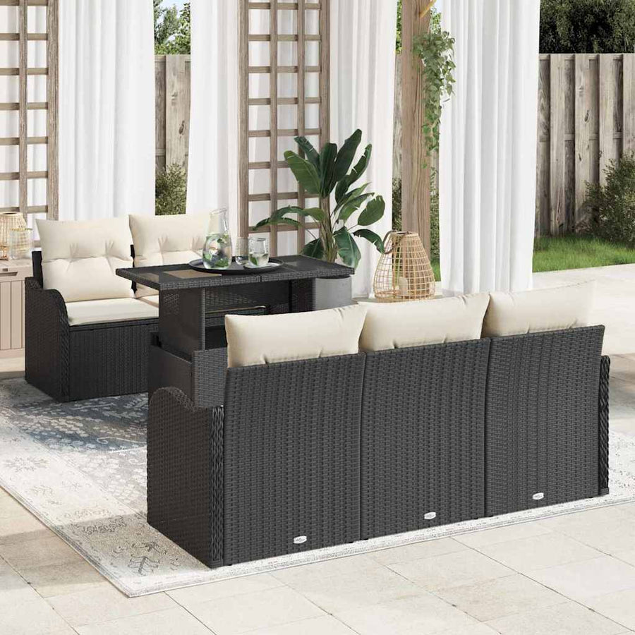Tuin Sofa Set met kussen met kussen 6 pcs Zwart Poly Rattan
