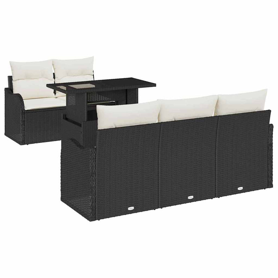 Tuin Sofa Set met kussen met kussen 6 pcs Zwart Poly Rattan