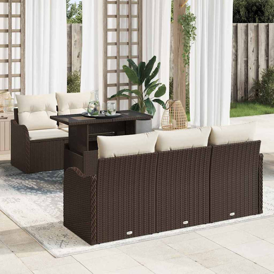 Tuin Sofa Set met kussen met kussen 6 pcs Bruin Poly Rattan