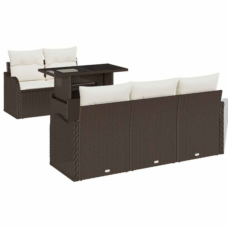 Tuin Sofa Set met kussen met kussen 6 pcs Bruin Poly Rattan
