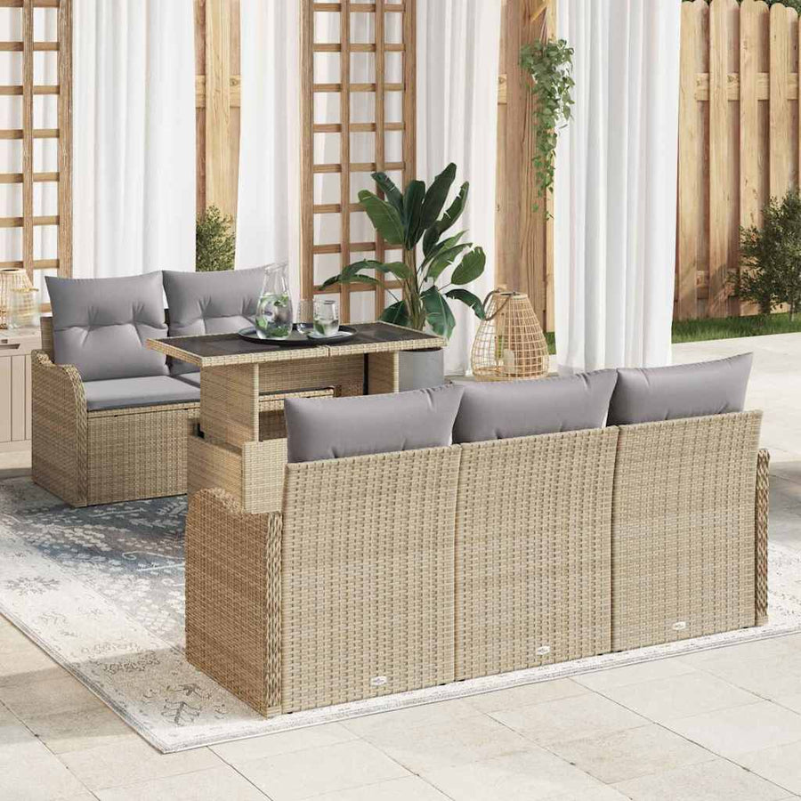 Tuin Sofa Set met kussen met kussen 6 pcs Beige Poly Rattan