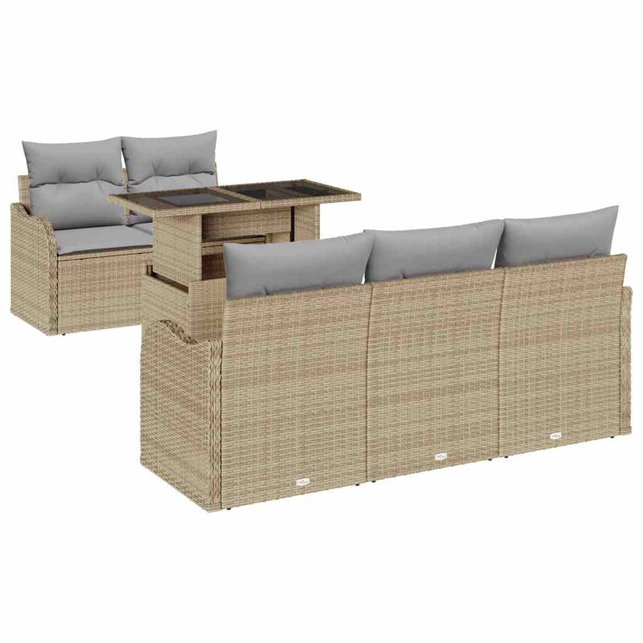 Tuin Sofa Set met kussen met kussen 6 pcs Beige Poly Rattan