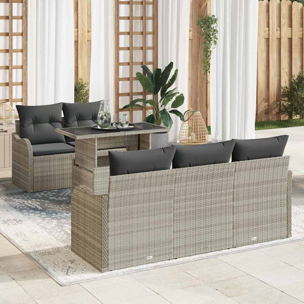 Tuin Sofa Set met kussen 6 pcs Lichtgrijs Poly Rattan