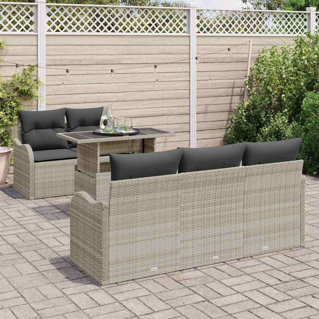 Tuin Sofa Set met kussen 6 pcs Lichtgrijs Poly Rattan
