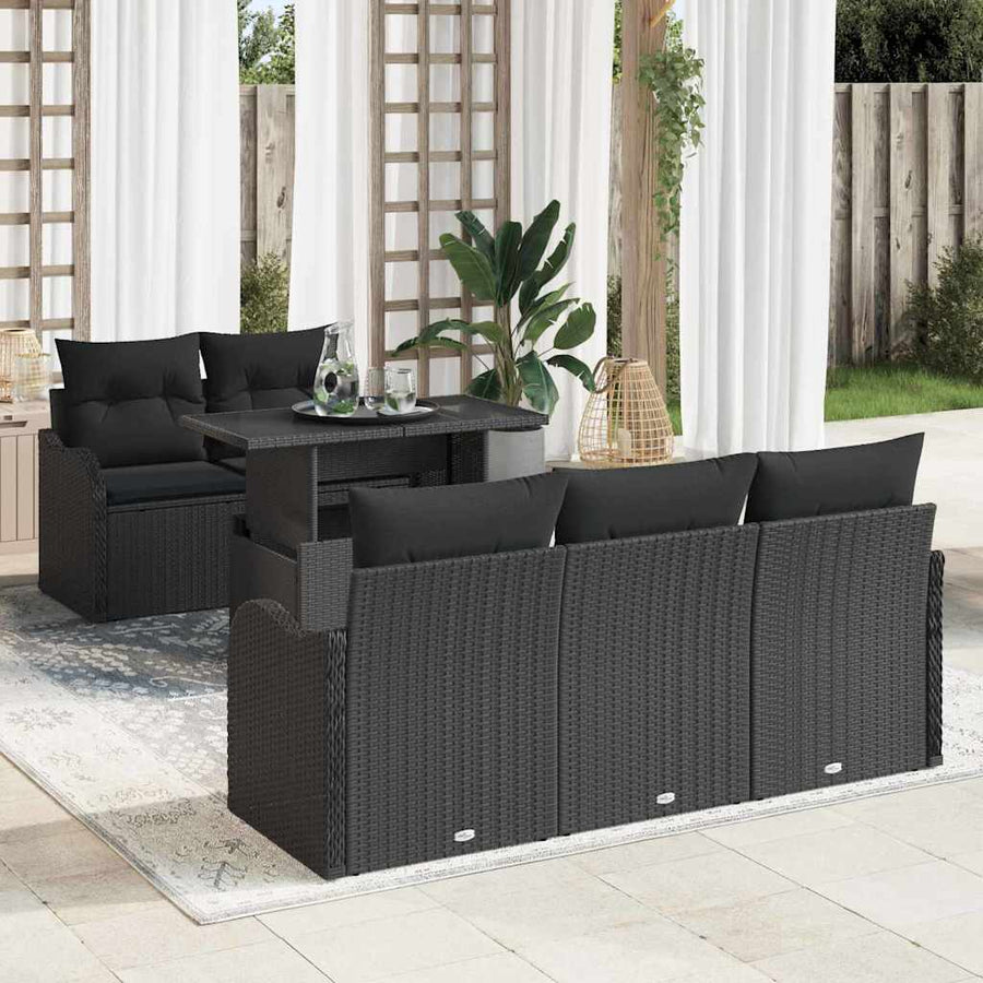 Tuin Sofa Set met kussen met kussen 6 pcs Zwart Poly Rattan