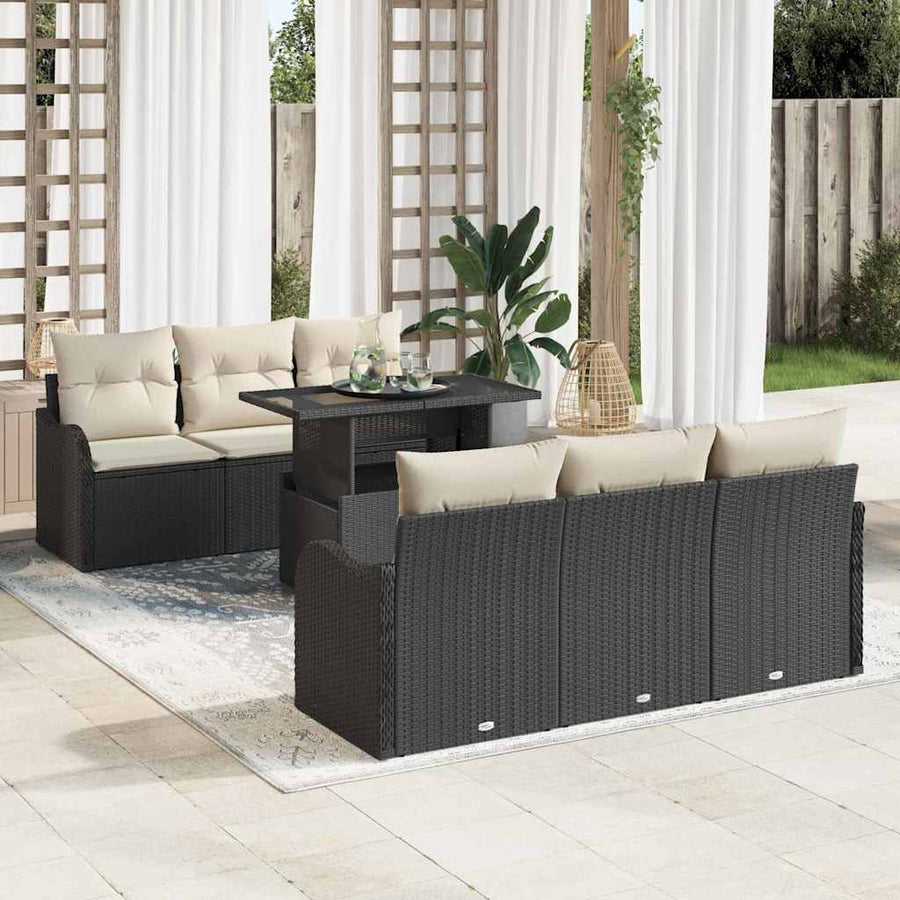 Tuin Sofa Set met kussen met opslag 7 pcs Zwart Poly riet