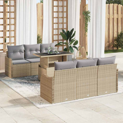 Tuin Sofa Set met kussen met opslag 7 pcs Beige Poly riet