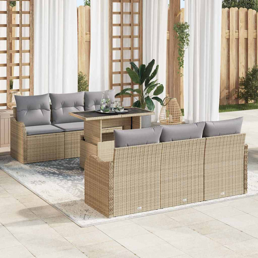 Tuin Sofa Set met kussen met opslag 7 pcs Beige Poly riet