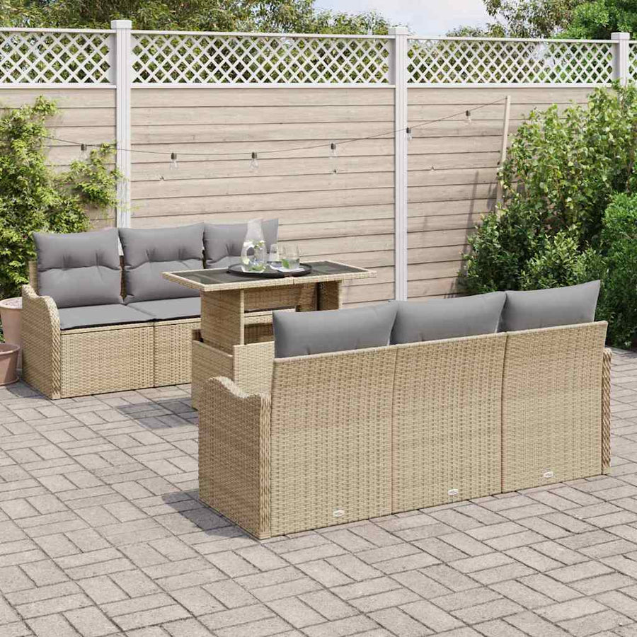 Tuin Sofa Set met kussen met opslag 7 pcs Beige Poly riet
