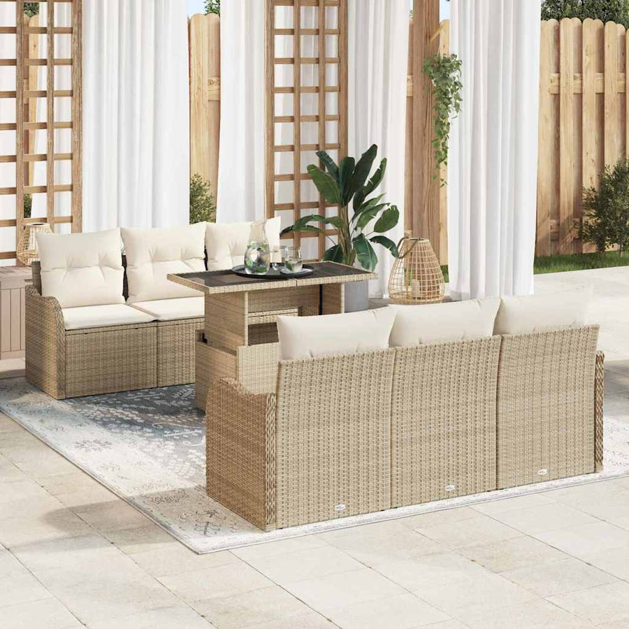 Tuin Sofa Set met kussen 7 pcs Beige 100 x 55 x 73 cm Poly riet