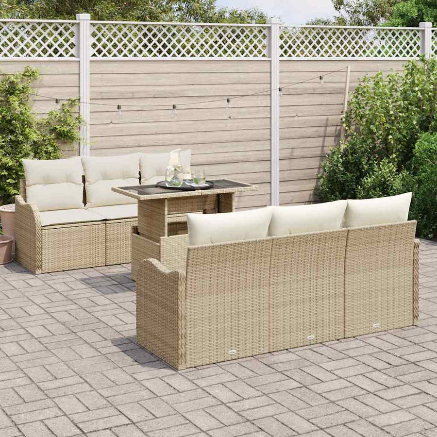 Tuin Sofa Set met kussen 7 pcs Beige 100 x 55 x 73 cm Poly riet