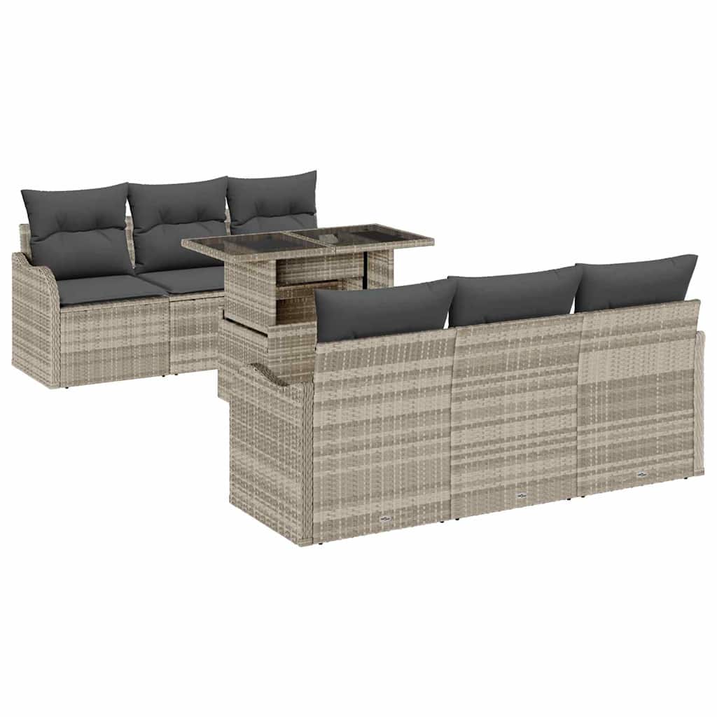 Tuin Sofa Set met kussen met opslag 7 pcs Lichtgrijs Poly riet