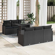 Loungeset poly riet 7-delig zwart