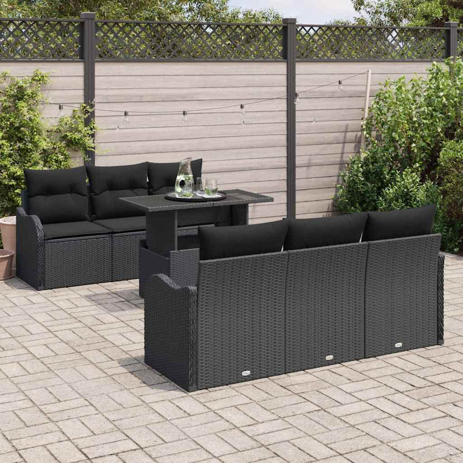 Tuin Sofa Set met kussen met opslag 7 pcs Zwart Poly riet